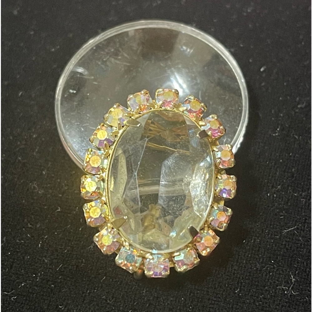 Vtg Glass Jewel Brooch, Surrounded in AB Stones! Stunning!